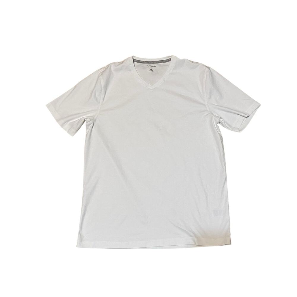 Saks Fifth Avenue Solid White Short Sleeve V-Neck T-Shirt Size Large
